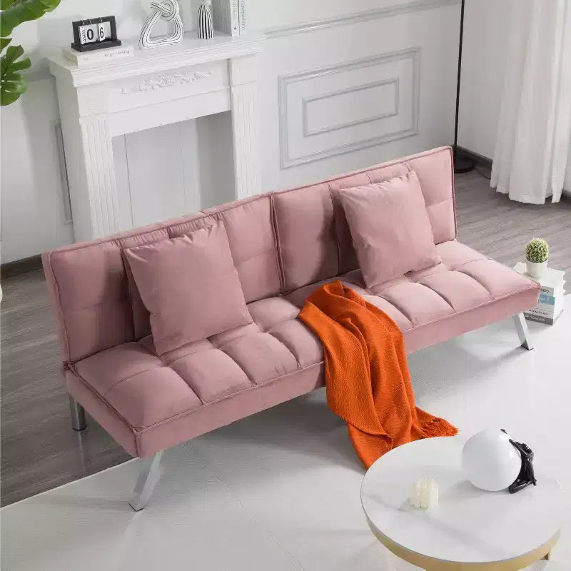 MAYEERTY Canapé-lit Futon 67.7 - Dossier réglable sur 5 positions, Revêtement en velours, Design capitonné, 2 oreillers