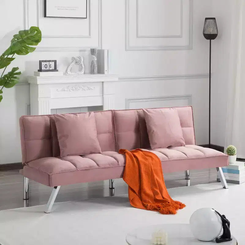MAYEERTY Canapé-lit Futon 67.7 - Dossier réglable sur 5 positions, Revêtement en velours, Design capitonné, 2 oreillers