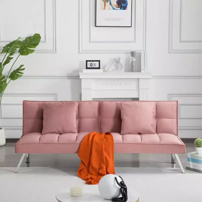 MAYEERTY Canapé-lit Futon 67.7 - Dossier réglable sur 5 positions, Revêtement en velours, Design capitonné, 2 oreillers