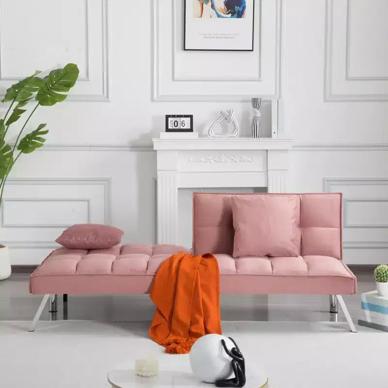 MAYEERTY Canapé-lit Futon 67.7 - Dossier réglable sur 5 positions, Revêtement en velours, Design capitonné, 2 oreillers