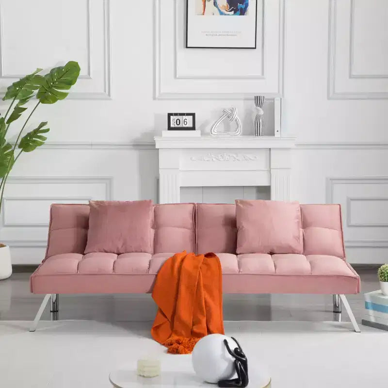 MAYEERTY Canapé-lit Futon 67.7 - Dossier réglable sur 5 positions, Revêtement en velours, Design capitonné, 2 oreillers