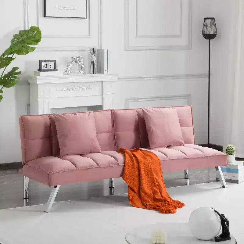 MAYEERTY Canapé-lit Futon 67.7 - Dossier réglable sur 5 positions, Revêtement en velours, Design capitonné, 2 oreillers