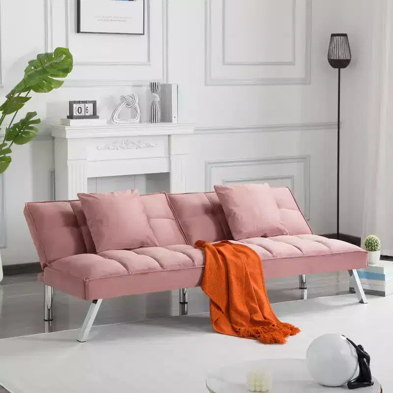 MAYEERTY Canapé-lit Futon 67.7 - Dossier réglable sur 5 positions, Revêtement en velours, Design capitonné, 2 oreillers