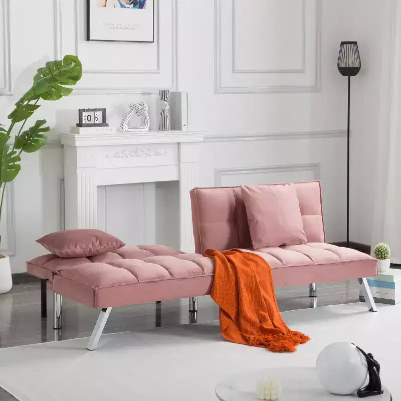 MAYEERTY Canapé-lit Futon 67.7 - Dossier réglable sur 5 positions, Revêtement en velours, Design capitonné, 2 oreillers