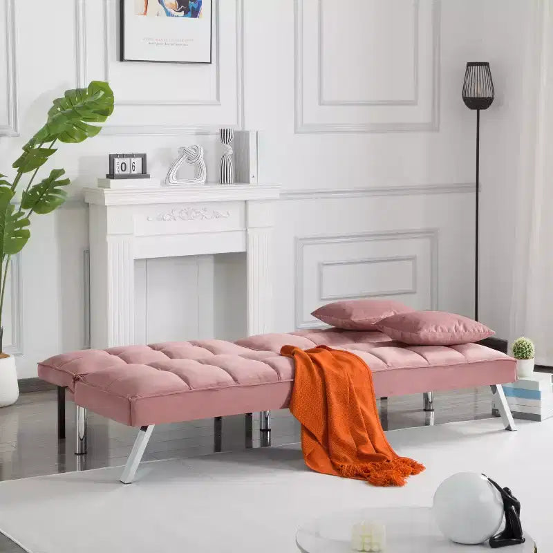 MAYEERTY Canapé-lit Futon 67.7 - Dossier réglable sur 5 positions, Revêtement en velours, Design capitonné, 2 oreillers
