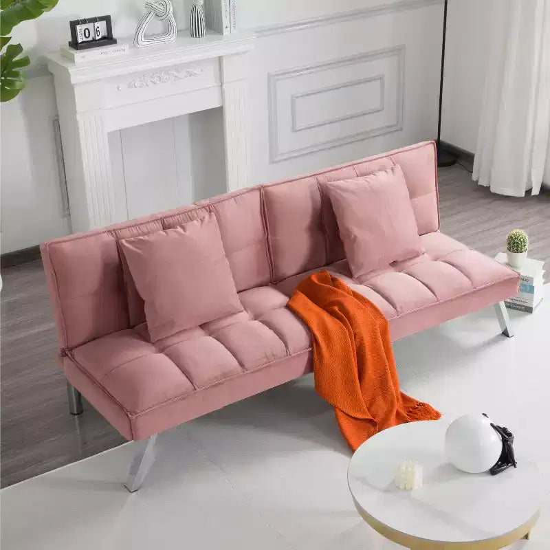 MAYEERTY Canapé-lit Futon 67.7 - Dossier réglable sur 5 positions, Revêtement en velours, Design capitonné, 2 oreillers