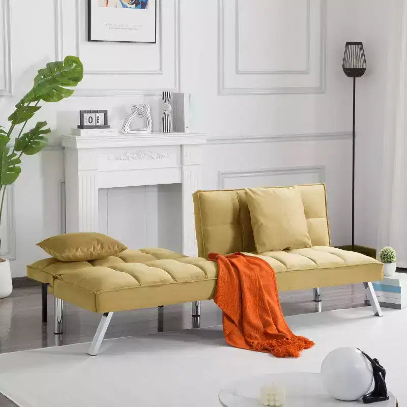 MAYEERTY Canapé-lit Futon 67.7 - Dossier réglable sur 5 positions, Revêtement en velours, Design capitonné, 2 oreillers