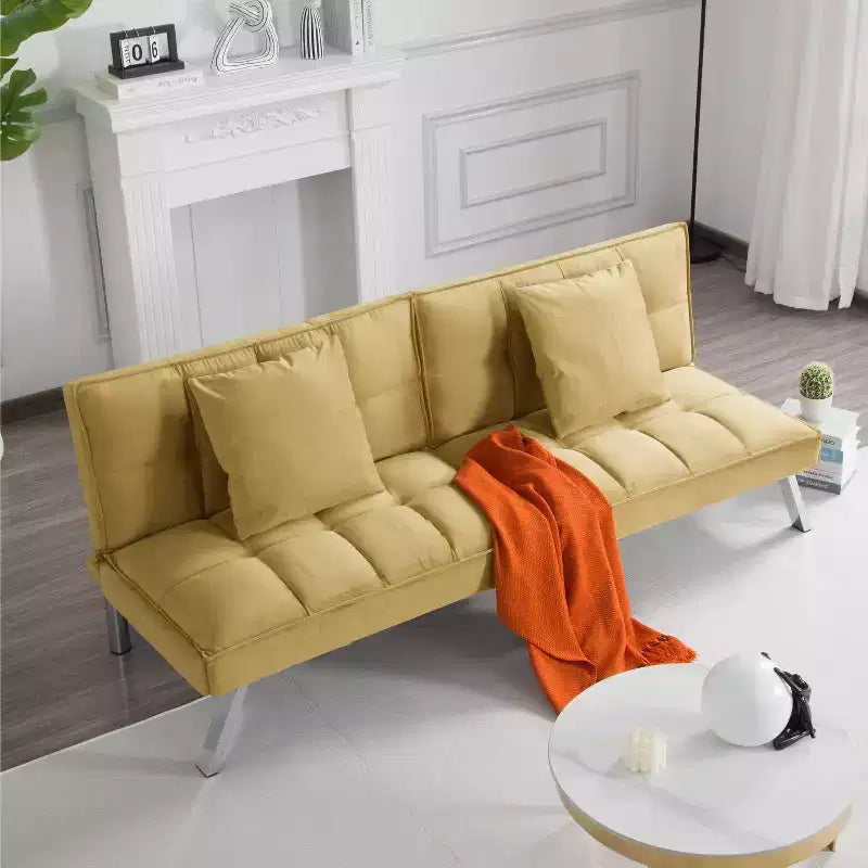 MAYEERTY Canapé-lit Futon 67.7 - Dossier réglable sur 5 positions, Revêtement en velours, Design capitonné, 2 oreillers