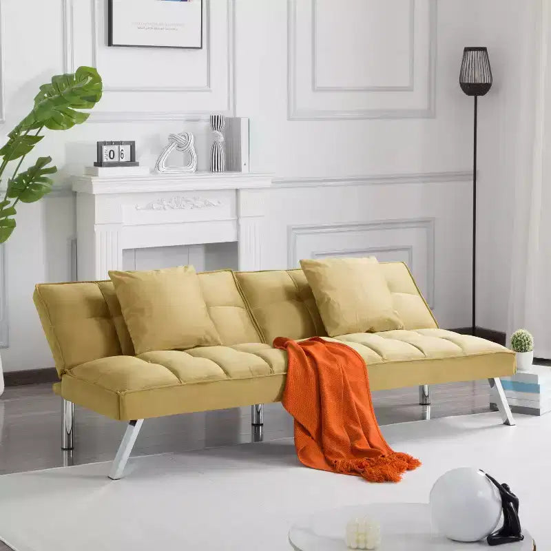 MAYEERTY Canapé-lit Futon 67.7 - Dossier réglable sur 5 positions, Revêtement en velours, Design capitonné, 2 oreillers