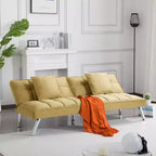 MAYEERTY Canapé-lit Futon 67.7 - Dossier réglable sur 5 positions, Revêtement en velours, Design capitonné, 2 oreillers