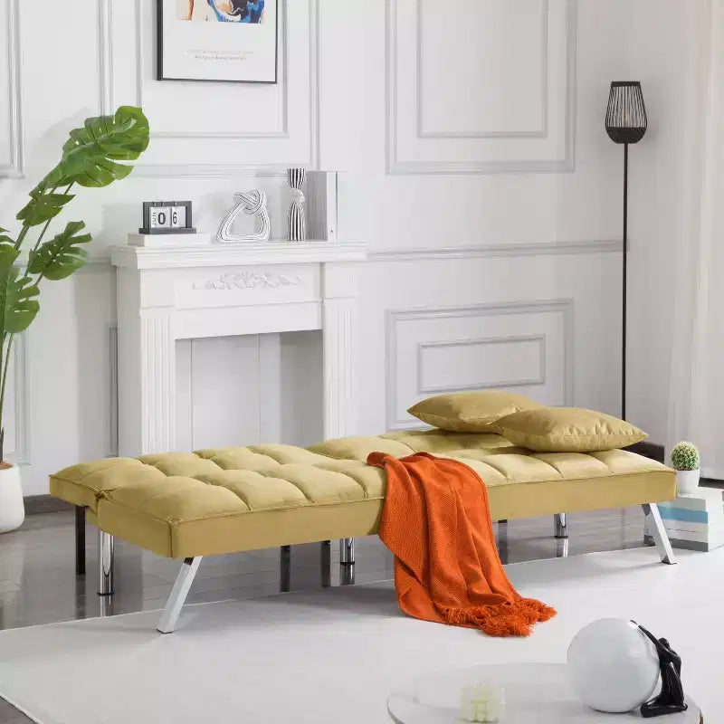 MAYEERTY Canapé-lit Futon 67.7 - Dossier réglable sur 5 positions, Revêtement en velours, Design capitonné, 2 oreillers