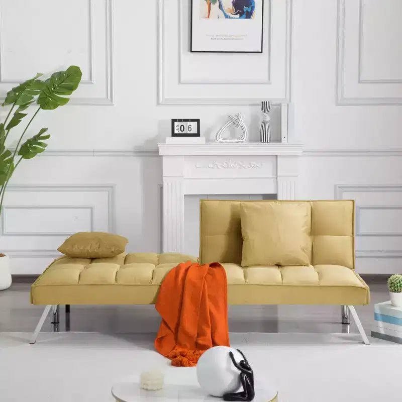 MAYEERTY Canapé-lit Futon 67.7 - Dossier réglable sur 5 positions, Revêtement en velours, Design capitonné, 2 oreillers