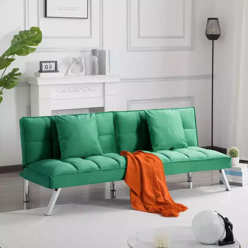 MAYEERTY Canapé-lit Futon 67.7 - Dossier réglable sur 5 positions, Revêtement en velours, Design capitonné, 2 oreillers