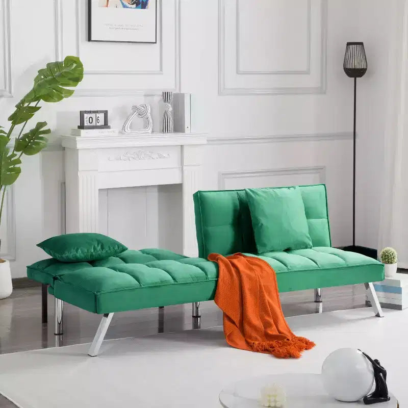 MAYEERTY Canapé-lit Futon 67.7 - Dossier réglable sur 5 positions, Revêtement en velours, Design capitonné, 2 oreillers