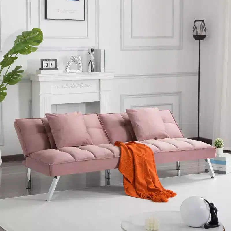 MAYEERTY Canapé-lit Futon 67.7 - Dossier réglable sur 5 positions, Revêtement en velours, Design capitonné, 2 oreillers