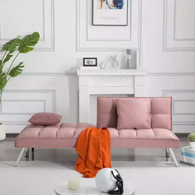 MAYEERTY Canapé-lit Futon 67.7 - Dossier réglable sur 5 positions, Revêtement en velours, Design capitonné, 2 oreillers