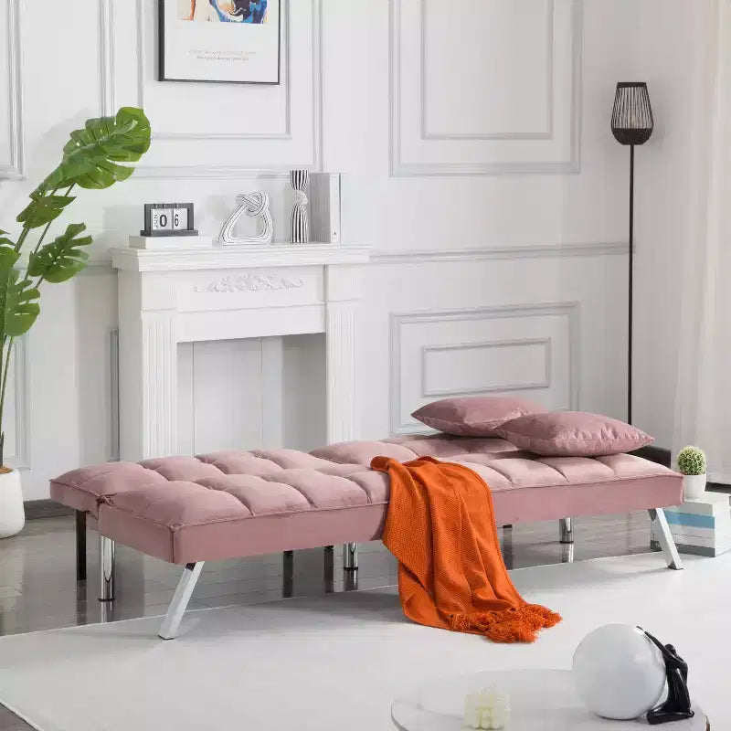 MAYEERTY Canapé-lit Futon 67.7 - Dossier réglable sur 5 positions, Revêtement en velours, Design capitonné, 2 oreillers