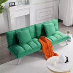 MAYEERTY 67.7 Futon Sofa Bed - 5-Position Adjustable Backrest, Velvet Upholstery, Tufted Design, 2 Pillows