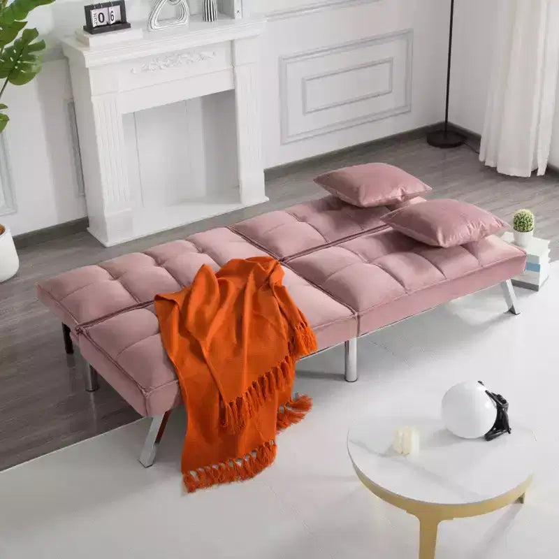 MAYEERTY Canapé-lit Futon 67.7 - Dossier réglable sur 5 positions, Revêtement en velours, Design capitonné, 2 oreillers