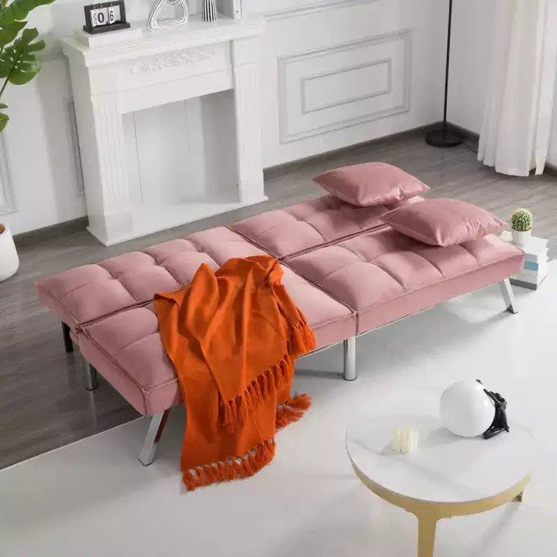 MAYEERTY Canapé-lit Futon 67.7 - Dossier réglable sur 5 positions, Revêtement en velours, Design capitonné, 2 oreillers