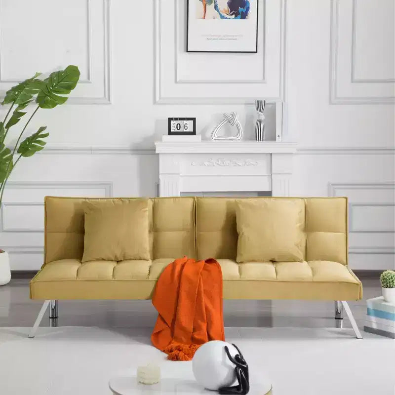 MAYEERTY Canapé-lit Futon 67.7 - Dossier réglable sur 5 positions, Revêtement en velours, Design capitonné, 2 oreillers