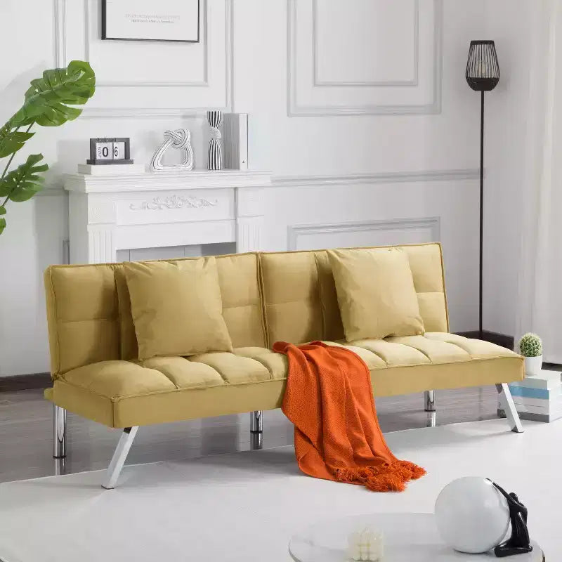 MAYEERTY Canapé-lit Futon 67.7 - Dossier réglable sur 5 positions, Revêtement en velours, Design capitonné, 2 oreillers