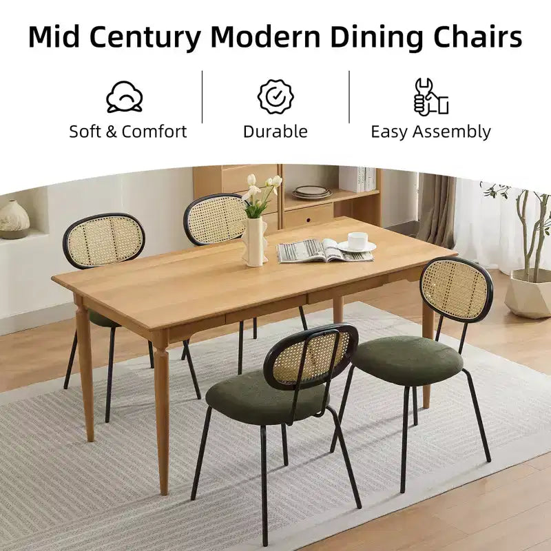 Ensemble de 2 chaises de salle à manger Rembourrées en velours Pieds en métal robustes Dossier en osier Idéales pour les salons et les zones de réception