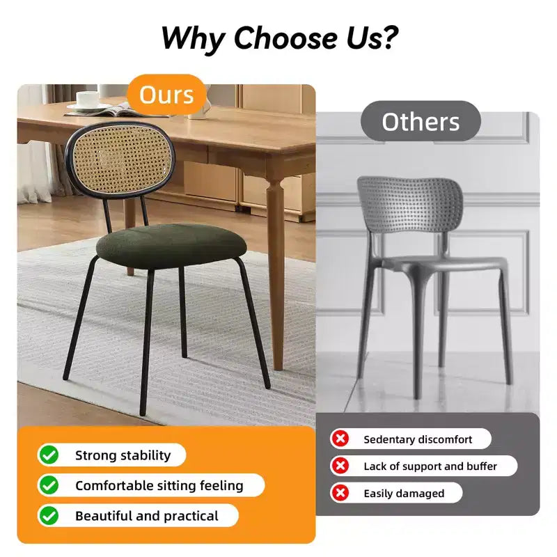 Ensemble de 2 chaises de salle à manger Rembourrées en velours Pieds en métal robustes Dossier en osier Idéales pour les salons et les zones de réception
