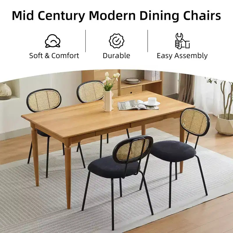 Ensemble de 2 chaises de salle à manger Rembourrées en velours Pieds en métal robustes Dossier en osier Idéales pour les salons et les zones de réception