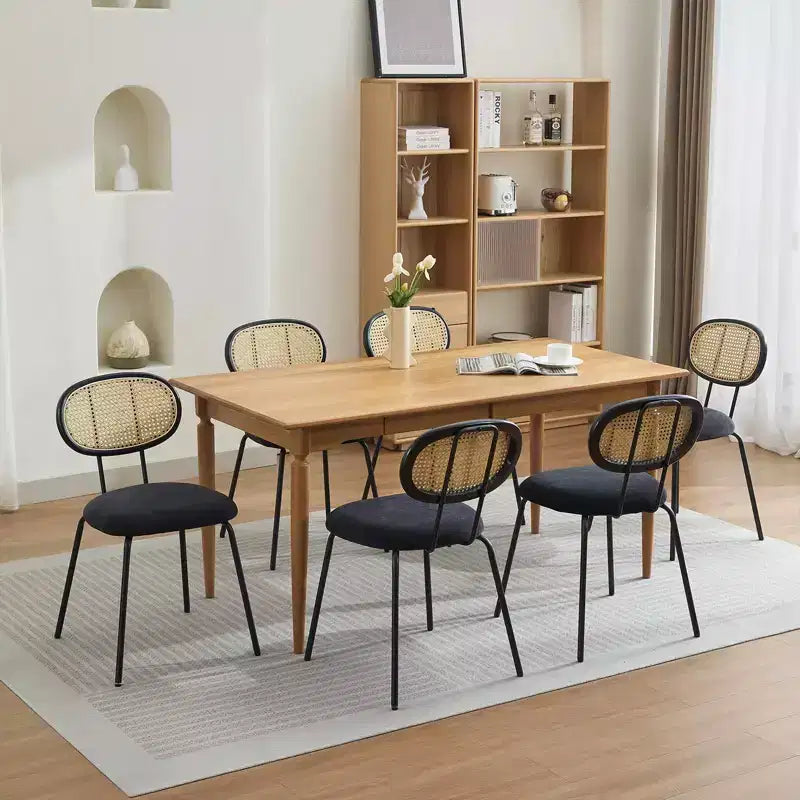 Ensemble de 2 chaises de salle à manger Rembourrées en velours Pieds en métal robustes Dossier en osier Idéales pour les salons et les zones de réception