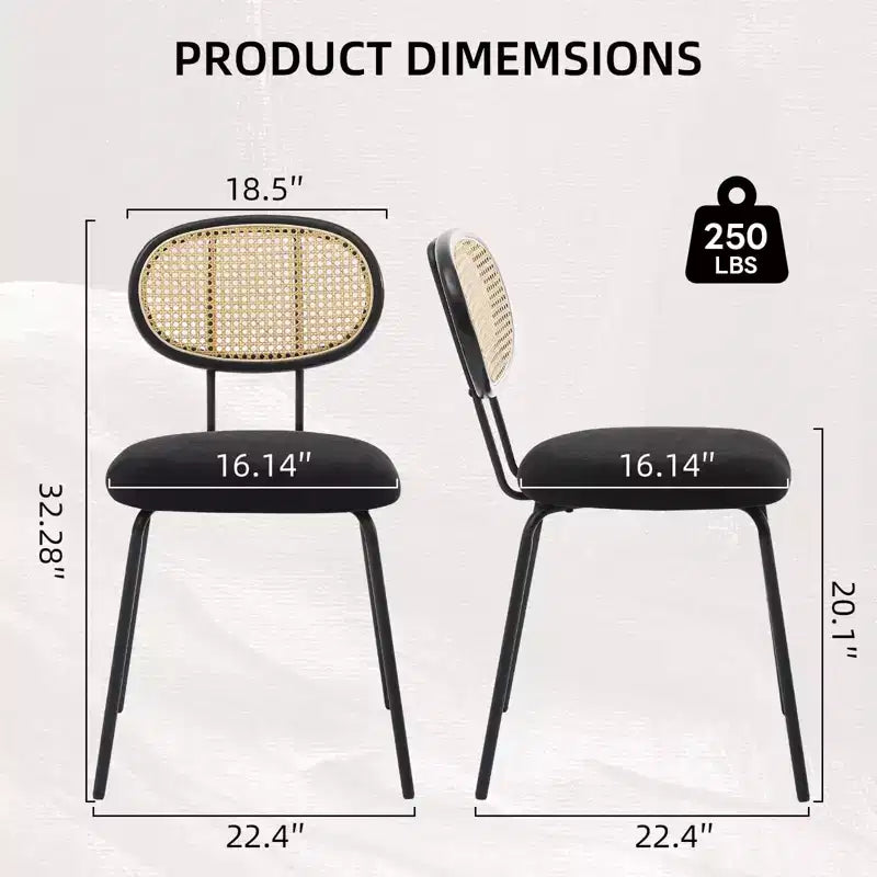 Ensemble de 2 chaises de salle à manger Rembourrées en velours Pieds en métal robustes Dossier en osier Idéales pour les salons et les zones de réception