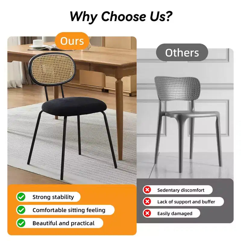 Ensemble de 2 chaises de salle à manger Rembourrées en velours Pieds en métal robustes Dossier en osier Idéales pour les salons et les zones de réception