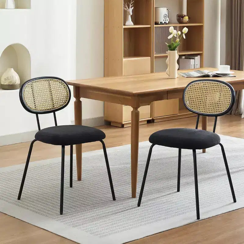 2-Piece Dining Chair Set Velvet-Upholstered Dining Chairs Sturdy Metal Legs Wicker-Backed Design Ideal for Living Rooms, Reception Areas