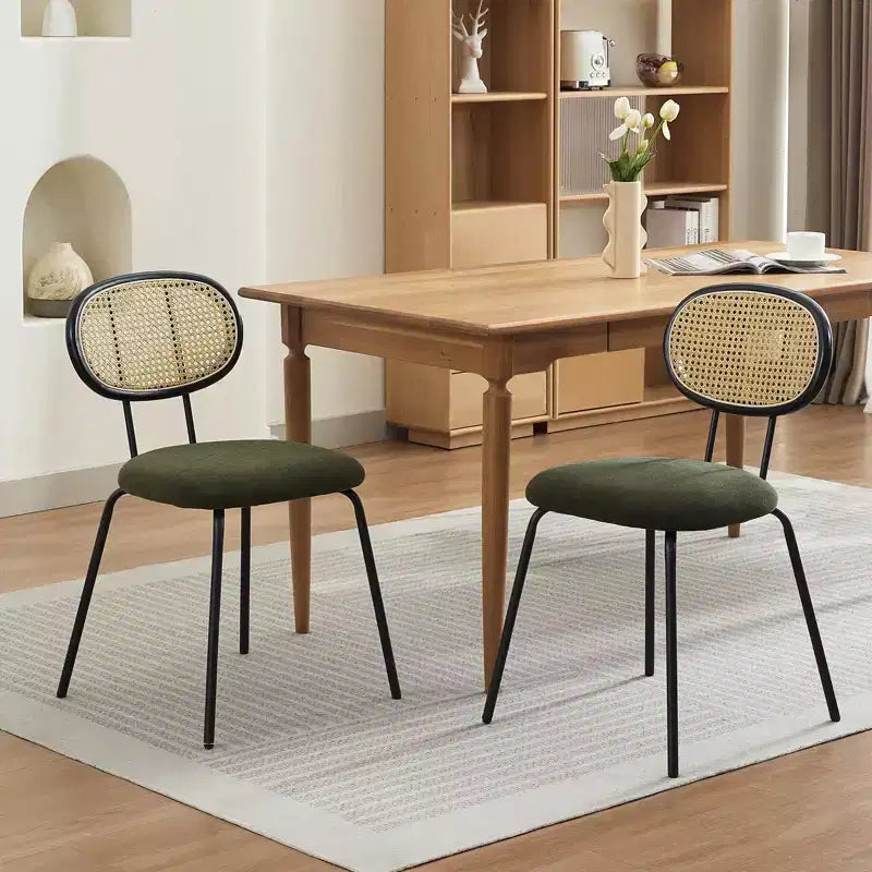 Ensemble de 2 chaises de salle à manger Rembourrées en velours Pieds en métal robustes Dossier en osier Idéales pour les salons et les zones de réception