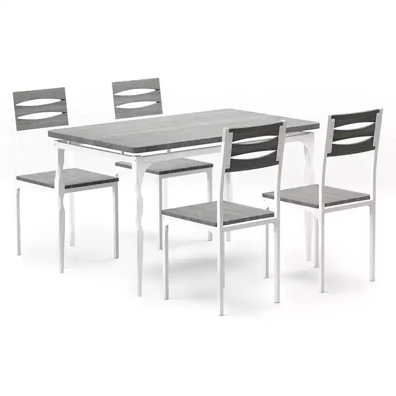 Industrial 5-Piece Dining Table Set for 4 with Cushioned Chairs  Kitchen Table Set with Spiral Leg Design Table & Chairs