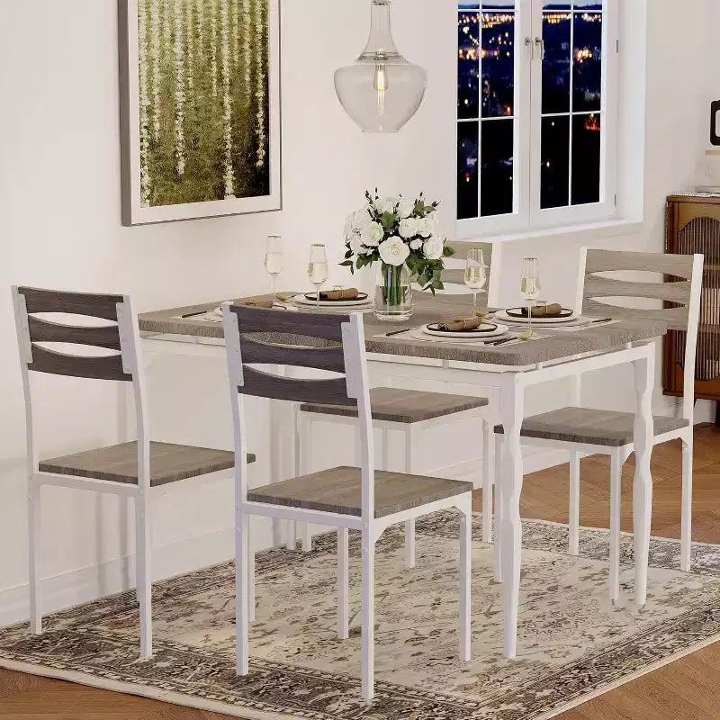 Ensemble de table à manger industrielle 5 pièces pour 4 avec chaises rembourrées – Ensemble table et chaises de cuisine avec pieds de table en spirale