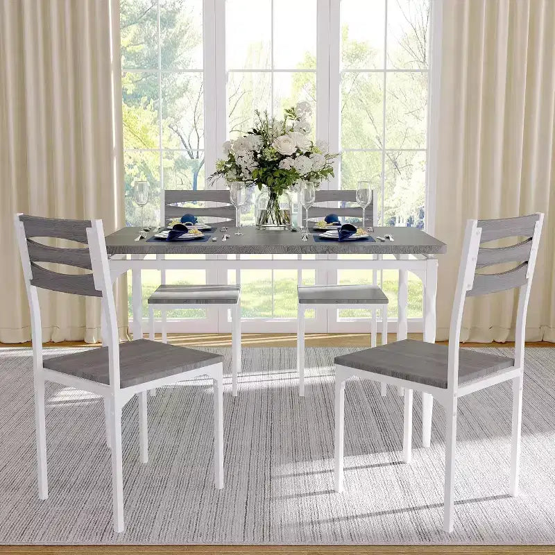 Ensemble de table à manger industrielle 5 pièces pour 4 avec chaises rembourrées – Ensemble table et chaises de cuisine avec pieds de table en spirale