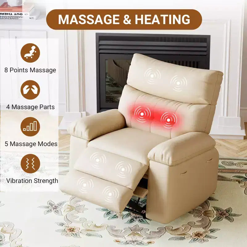 Fauteuil inclinable électrique - Chaleur et massage, Fauteuil inclinable électrique réglable en cuir PU ergonomique, Canapé simple, Siège rembourré, Chaise longue pour salon