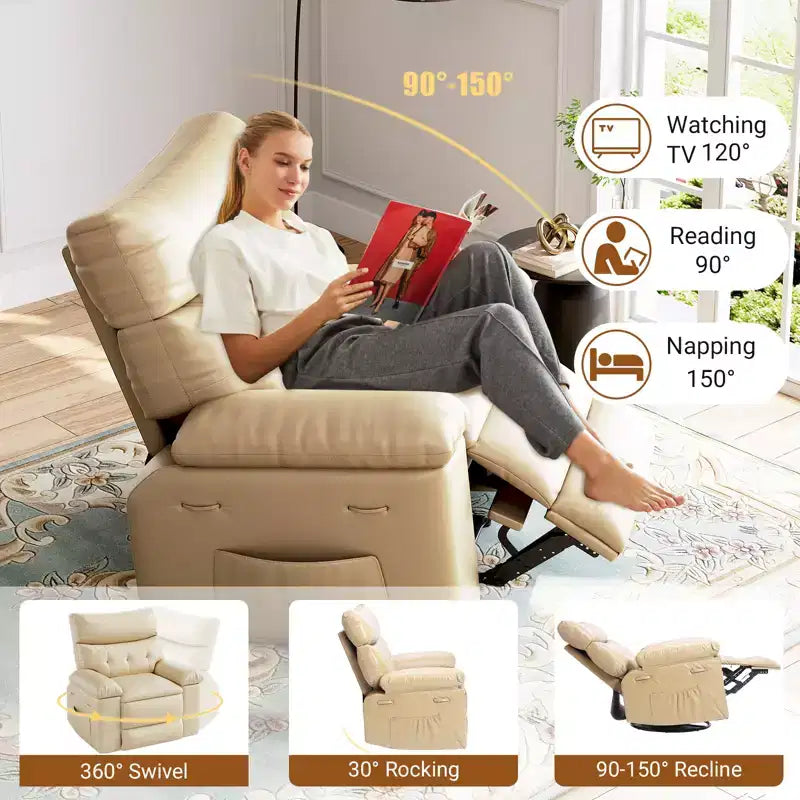 Fauteuil inclinable électrique - Chaleur et massage, Fauteuil inclinable électrique réglable en cuir PU ergonomique, Canapé simple, Siège rembourré, Chaise longue pour salon