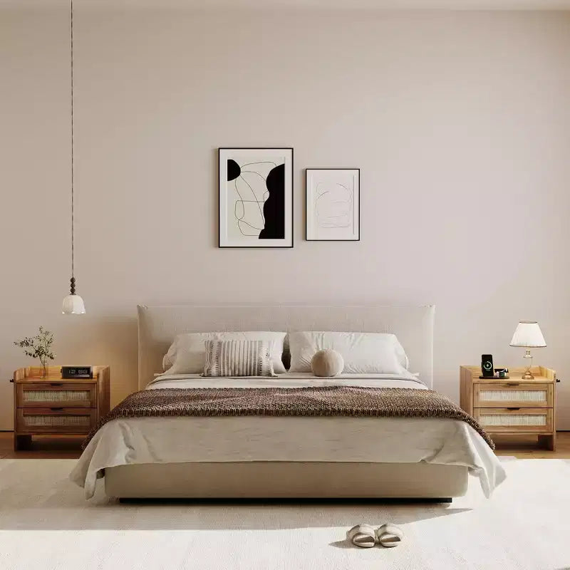 Table de chevet en bois GustoWave, table de chevet bohème en rotin avec 2 tiroirs, table d'appoint de chambre à coucher