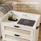 Table de chevet en bois GustoWave, table de chevet bohème en rotin avec 2 tiroirs, table d'appoint de chambre à coucher