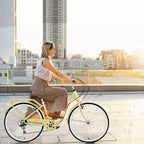 NAYSAYE Vélo de plage Cruiser 24 pouces pour femme, vélo de ville 7 vitesses avec double frein en V, vélo de ville pour adulte femme, homme