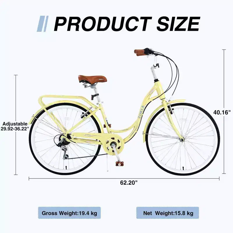 NAYSAYE Vélo de plage Cruiser 24 pouces pour femme, vélo de ville 7 vitesses avec double frein en V, vélo de ville pour adulte femme, homme