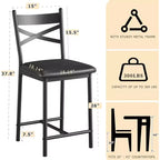 Bar Stools Set, Upholstered Kitchen Bar Stools with Backrest & Footrest, Counter Height Barstools with Thick Cushion for Kitchen Island Counter Bar