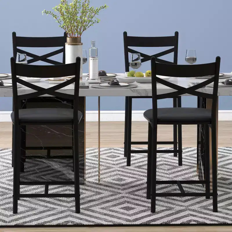 Bar Stools Set, Upholstered Kitchen Bar Stools with Backrest & Footrest, Counter Height Barstools with Thick Cushion for Kitchen Island Counter Bar