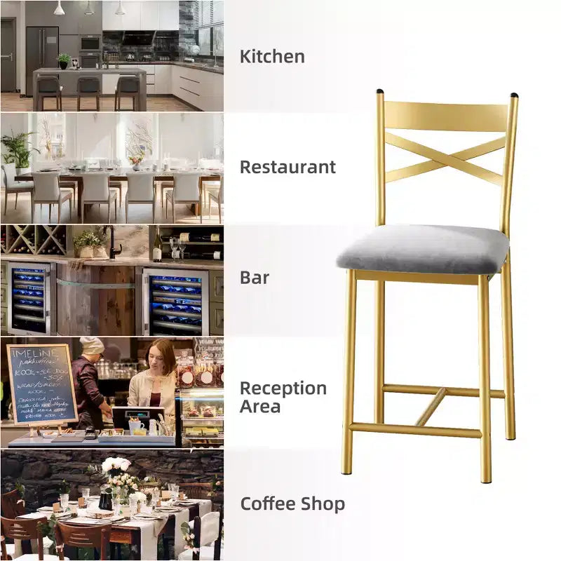 Bar Stools Set, Upholstered Kitchen Bar Stools with Backrest & Footrest, Counter Height Barstools with Thick Cushion for Kitchen Island Counter Bar