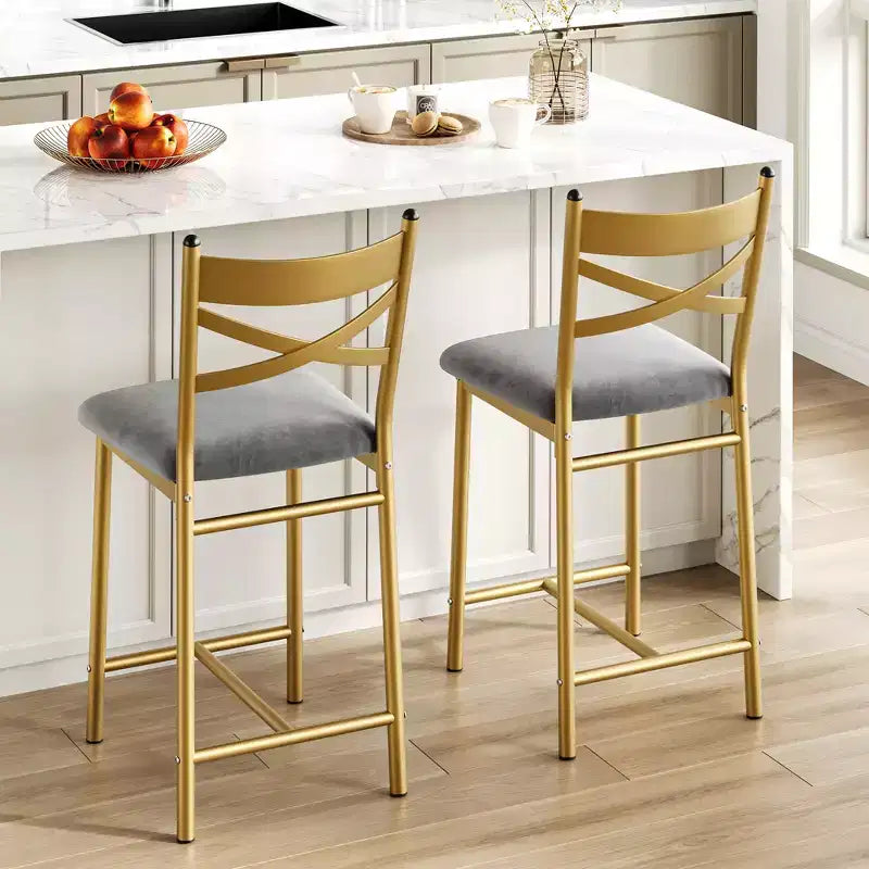 Bar Stools Set, Upholstered Kitchen Bar Stools with Backrest & Footrest, Counter Height Barstools with Thick Cushion for Kitchen Island Counter Bar