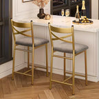 Bar Stools Set, Upholstered Kitchen Bar Stools with Backrest & Footrest, Counter Height Barstools with Thick Cushion for Kitchen Island Counter Bar