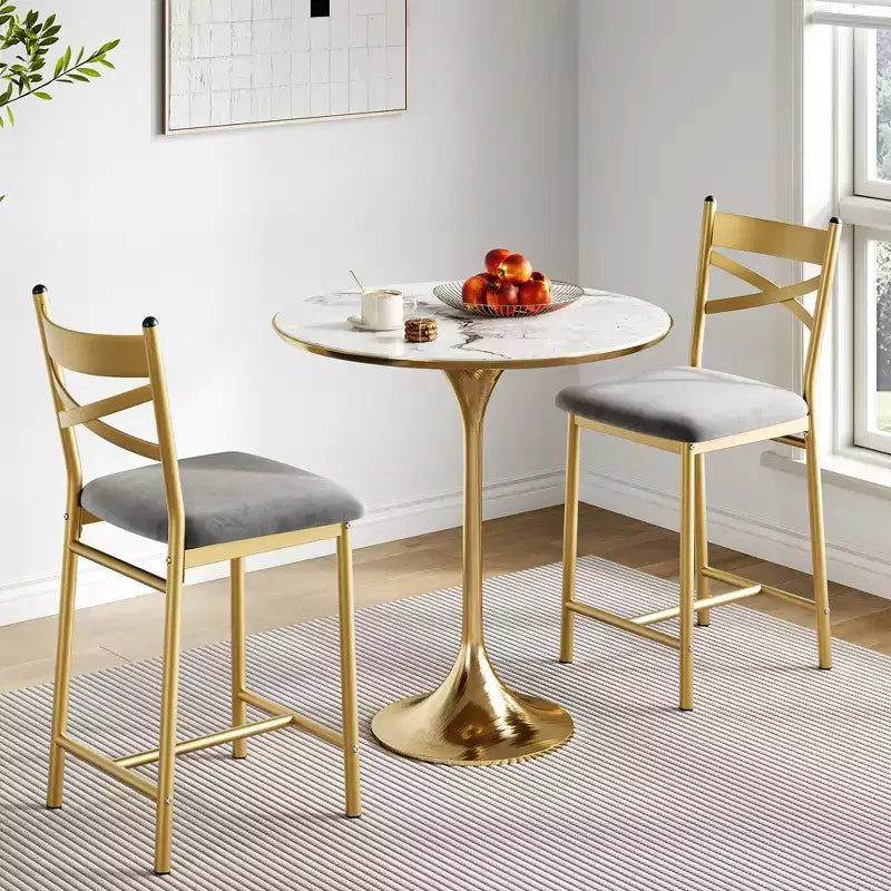 Bar Stools Set, Upholstered Kitchen Bar Stools with Backrest & Footrest, Counter Height Barstools with Thick Cushion for Kitchen Island Counter Bar