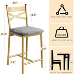 Bar Stools Set, Upholstered Kitchen Bar Stools with Backrest & Footrest, Counter Height Barstools with Thick Cushion for Kitchen Island Counter Bar